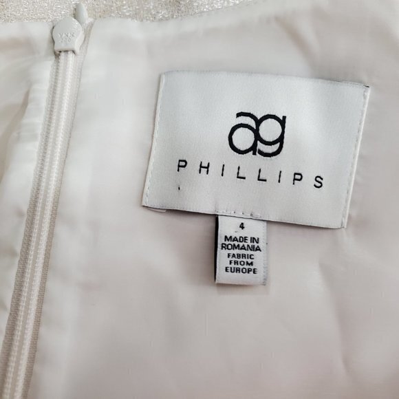 AG Phillips Dress‎ 4 Sheath Metallic Cream Silk Wor - Picture 5 of 7